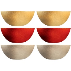 H&H Celebration Set aus 6 Glasschalen, 3 verschiedene Farben, Rot, Gold, Kupfer, 28 cm, Weihnachten, Party, glänzend, Chic