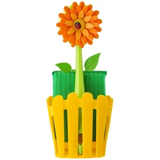 VIGAR Flower Power Spülbecken Organizer mit Spülbürste und Schwamm, PVC, Polyester, Gummi, orange/gelb/grün, Centimeters