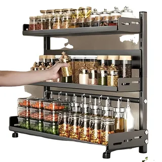 Gewürzregal-Organizer, 3-stufiges Design, rostfreier Edelstahl, Grau 3-stufig - Grau