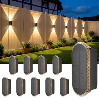 ELLASAY Solar Wandleuchte Aussen,Solarlampen Up and Down Leuchten für Außen IP65 Wasserdicht,3 Farben Heller Solarleuchten für Garten Kabellos für Hof Garten Pools Haus Deck Porch Zaun 10 Pack