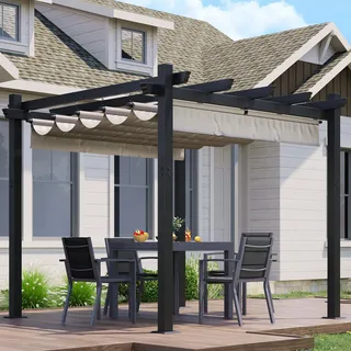 JUMMICO Pergola 3x3m mit verstellbarem Sonnendach, Freistehende Terrassenüberdachung aus Aluminium, Wasserdichtes & Stabiles Pavillon mit PC-Platten und Magnetbefestigung, Winterfest