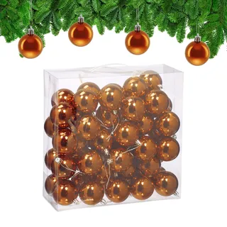 Relaxdays Weihnachtskugeln im 50er Set, Kunststoff, D: 6 cm, Festliche Weihnachtsbaumdeko, Baumschmuck glänzend, orange