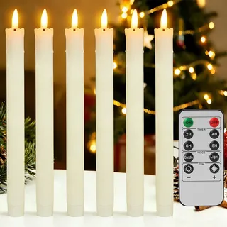 wiipara LED Stabkerzen 6 Stück Flackernde Spitzkerzen mit Timerfunktion, Flammenlose LED Kerzen 25 cm Lang Batteriebetriebene Tropfwachs Kerze für Halloween Weihnachten Hochzeit Party Deko