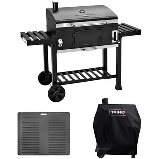 Taino Holzkohlegrill Hero XXL Set mit Haube & Platte , Metall , 142x111x46 cm , Grills, Holzkohlegriller