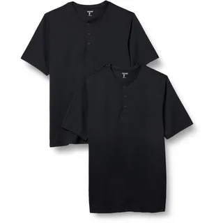 Amazon Essentials Herren Kurzärmliges Henley-Hemd Aus Schnelltrocknendem Jersey, Normale Passform, 2er-Pack, Schwarz, L