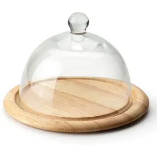 Continenta Käseglocke 2-tlg Ø 20 cm H: 14 cm Glas Holz Beige/Transparent
