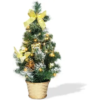 Mini Weihnachtsbaum, Künstlicher Weihnachtsbaum, 40 cm Weihnachtsbaum Kleiner Weihnachtsbaum mit 20 LED-Lichtern, Tannenzapfen, Weihnachtskugeln, Verwendbar als Zuhause, Büro, Tischdekoration (Gold)