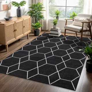 Sanat Trellis Kurzflorteppich 60 x 110 cm Schwarz