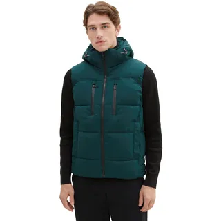 TOM TAILOR Herren 1037355 Puffer Steppweste mit Abnehmbarer Kapuze, 10834-Deep Green Lake, XL