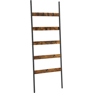 5-Sprossen-Leiterregal - Vintage Holz - Schwarzes Stahl - Wandmontage - 65cm x 178cm - Handtuchregal - Modernes Dekorationsstück