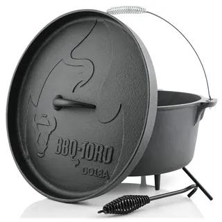 BBQ-Toro Dutch Oven Alpha Serie | 19,0 Liter (DO18A), Topf mit Füße | bereits eingebrannt - preseasoned | Gusseisen Kochtopf | Bräter mit Deckelheber