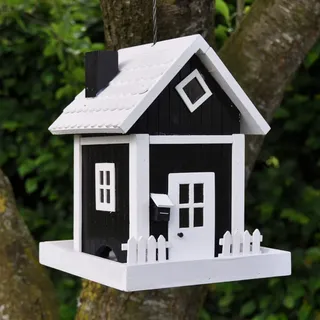 VOSS.garden Dänisches Futterhaus Skagen in Schwarz, zum Aufhängen, Wetterbeständig, Schwedenhaus-Design, Vogelhäuschen Futterstation Vogelhaus Vogelfutterspender