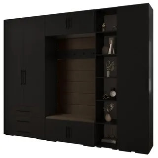 Abiks Möbel Garderoben-Set 236,7/290/47 , Schwarz, Braun, Schwarz , Metall , Nachbildung , 13 Fächer , 290x236.7x47 cm , Garderobe, Garderoben-Sets & Garderoben-Serien, Garderoben-Sets