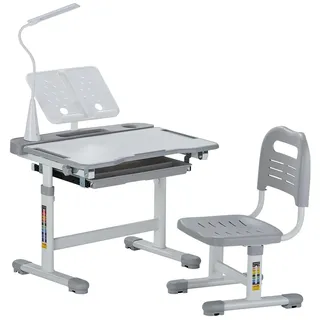Vevor Schreibtisch Set Kinderschreibtisch Arbeitstisch und Stuhl höhenverstellbare (53-71 cm) belastbar (100 kg) mit Tischlampe & 0–40° geneigten Schreibtischplatte für Schlafzimmer Grau