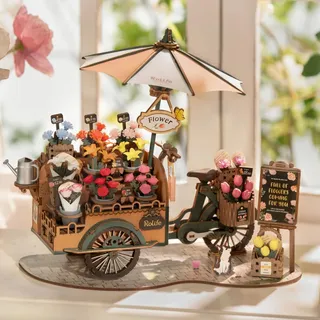 Rolife 3D Puzzle - Holzpuzzle 3D Modellbausatz für Erwachsene Kreativer DIY-Bausatz, Bastelset für Dekoration & Ästhetische Geschenke für Teenager(Blossom Cart)