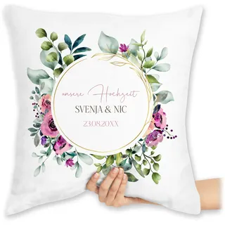 Kissen 40x40 Zierkissen - Unsere Hochzeit Datum und Name I 50 Hochzeitstag Geschenk Beziehung Geschenke für Paare Liebe I Liebesgeschenk Jahrestag - 40 x 40 cm - Weiß - personalisiertes hochzeits