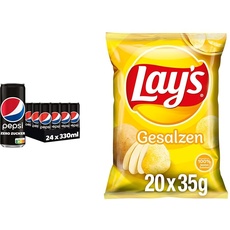 Erfrischend und Knusprig: Pepsi Zero Zucker (24x0,33L) & Lay's Gesalzen (20x35G), Cola Geschmack trifft auf herzhafte Chips