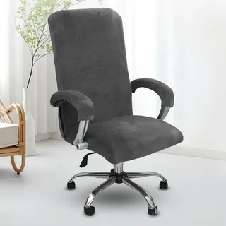 Occzin Bürostuhl Bezug Samt mit Armlehne, Stretch Stuhlhusse für Drehstuhl & Gaming Stuhl Bezug, Abnehmbarer Waschbarer Stuhlüberzug für Bürostuhl, Sessel, Computerstuhl, Office Chair Cover (Grau, L)