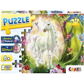 CRAZE Puzzle Magic Forest 200+ Teile mit Glitzerdruck und Diamanten-Aufkleber Einhorn-Puzzle für Kinder ab 8 Jahren, 30257