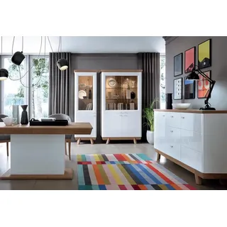 Esszimmer Set Sideboard Komplett 2x Vitrine Modern Holzmöbel s - Weiß