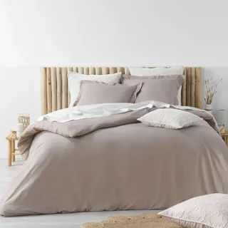 3tlg. Landhaus Bettwäsche 240x220cm taupe Baumwolle Bettgarnitur Übergröße - Taupe