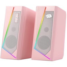 Redragon GS520 RGB Desktop-Lautsprecher, 2.0-Kanal PC-Stereo-Lautsprecher mit 6 bunten LED-Modi, verbessertem Klang und leicht zugänglicher Lautstärkeregelung, USB-Anschluss mit 3,5-mm-Kabel, rosa