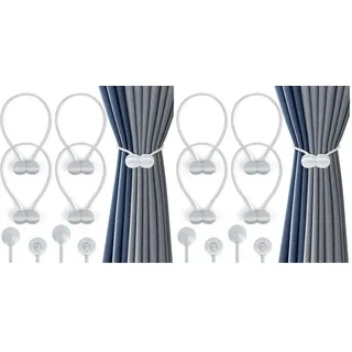Romon Magnetische Vorhang Raffhalter, 4 Stück Vorhanghalter Seil,Duschvorhang Rückhalter, Starke langlebige Magnet Holdbacks Schnallenseil für Zuhause, Büro, Fenster Dekorativ,Hellgrau (Packung mit 2)