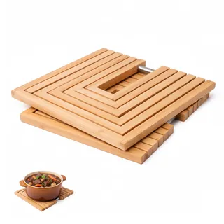 TARUNMO Topfuntersetzer Holz 2er Set, Faltbarer Untersetzer Topf Holz Groß 20cm, Hitzebeständiger Topf Untersetzer-Set, Bambus Tischuntersetzer Für Heiße Töpfe & Pfannen, Langlebig & Dekorativ