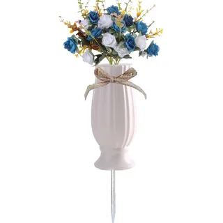 TFANUO Friedhofsvasen mit Spikes, Blumenhalter für Friedhof (1, Weiß)