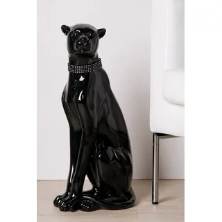 Casablanca modernes Design Casablanca Poly Deko Figur Panther - sitzend - Höhe 60 cm - Skulptur schwarz - glänzend mit Diamanthalsband