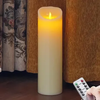 Yeelida Flammenlose 10 cm x 35 cm Timerfunktion, elfenbeinfarben, große LED-Kerze mit Fernbedienung, batteriebetrieben, flackernder, beweglicher Docht, hohe Kerze aus Echtwachs,1Stk