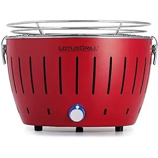 LotusGrill S Small Kompakt Feuerrot der raucharme Holzkohle-/Tischgrill in verschiedenen Farben. Stromversorgung via USB-Anschluß oder Powerbank. Für Camper, Wanderer und auf dem Boot geeignet