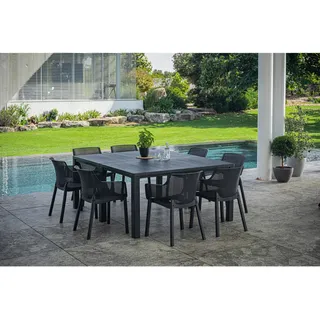 Keter Gartentisch , Graphitfarben , Kunststoff , rechteckig , eckig , 292.9x75x89.4 cm , Schirmloch, UV-beständig, wetterfest , Gartenmöbel, Gartentische, Gartentische