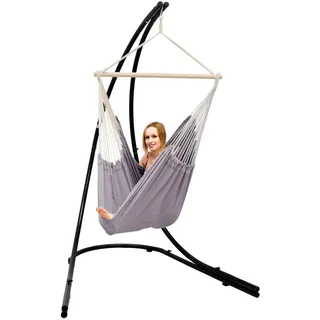 Amanka XL Hängestuhl mit Gestell 210/140 cm , Grau/Schwarz , Textil , Formgebogen , 140x210x160 cm , Gartenmöbel, Gartenschaukeln, Hängesessel