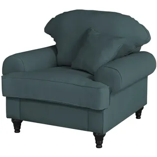 Furn.Design Sessel blaugrün Landhaus, Loungesessel 110 cm , Holz, Textil , Nachbildung , 110x95x100 cm , Wohnzimmer, Sessel, Polstersessel