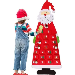 Adventskalender zum Befüllen Kinder, Stoff-Adventskalender, Weihnachtskalender selbst Befüllen Santa, Adventskalender Taschen