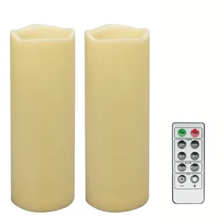 2 Stück 7,6cm x 20cm Wasserdichte batteriebetriebene flammenlose LED Säule Remote Kerzen flackernde Kunststoff Harz Elektrisches dekoratives Licht für Laterne Patio Garten Home Dekor Party Dekoration