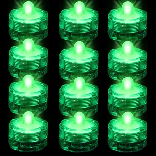 Editbar Flammenlose LED Kerzen Teelichter,12 Stück Mini Unterwasser Licht mit Batteries,Wasserdicht LED Teichbeleuchtung Dekolichter für Teich, Pool,Party, Hochzeit, Garten - Grün Licht