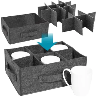 Rubberneck Filz Tassenhalter, Gläserhalter, Becherhalter | Wohnmobil Geschirr Aufbewahrung für 6 oder 12 Tassen, Becher, Gläser | für Camping, Camper, Wohnmobil, Vanlife, dunkelgrau