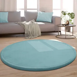 Paco Home Teppich »Tatami 475« rund 24 mm Höhe Kurzflor, Uni Farben, mit Memory Foam, waschbar, blau