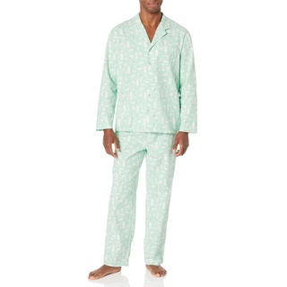 Amazon Essentials Herren Pyjama-Set aus Flanell, Minzgrün Waldtiere, XL