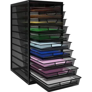 PUNCIA Schubladenbox 10 Schubfächer A4 Briefablage Dokumentenablage mit Schubladen Ablagefächer Papiersortierer aus Metall Desk Organizer für Dokumenten Papier Schreibtisch Büro Schwarz