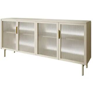 Lookway Sideboard Linea mit Glasfronten und LED-Beleuchtung Kaschmir , Holzwerkstoff , 181x83x39 cm , Kleinmöbel, Kommoden, Sideboards