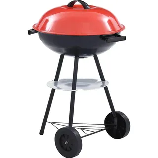 vidaXL Holzkohlegrill Tragbar XXL Mit Rädern 44 Cm , Rot , Metall , 44x75x44 cm , Grills, Holzkohlegriller