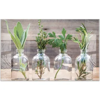 timalo Küchenbild aus Acrylglas modernes Wandbild Glasbild Deko Küche XXL Acryl-Bild wie Glas | 80x50cm Kräuter im Glas, Küchenkräuter in Glasflaschen