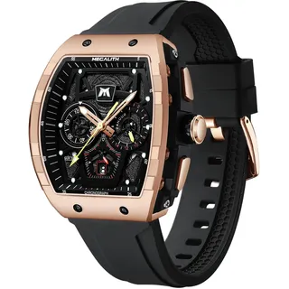 MEGALITH Herrenuhr Schwarz Militär Sportlich Chronographen Armbanduhr Herren Groß Wasserdicht Analog Quarz Uhr Herren Lässig Designer Uhren fur Männer Rubber Datum Leuchtend Geschenke für Männer
