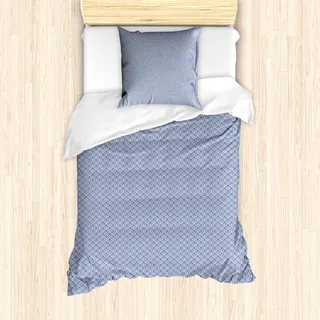 ABAKUHAUS japanisch Mantele, Art Deco Scales Boho, Milbensicher Allergiker geeignet mit Kissenbezügen, 135 cm x 200 cm - 80 x 80 cm, Blau Weiss - Blau