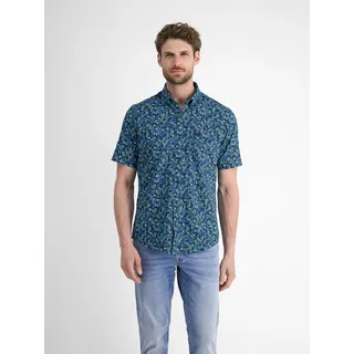 Kurzarmhemd LERROS "Herren Sommerhemd, floral bedruckt", Herren, Gr. S, Normalgrößen, blau (classic navy), 100% Baumwolle, Hemden Kurzarmhemd