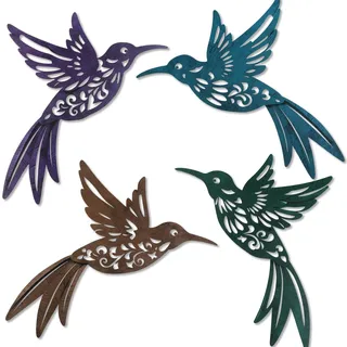 YiYa 4er-Set Metall Kolibri Wandkunst Deko Boho Kolibri-Wand-Dekor Rustikale Vogel Wanddekoration für Innen Außen, Wohnzimmer Schlafzimmer Patio Garten (Farbe)