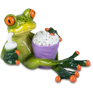 formano Frosch mit Popcorn & Getränk – Handbemalte Dekofigur – lustige Dekoration für Wohnzimmer, Badezimmer & Küche – Originelles Geschenk